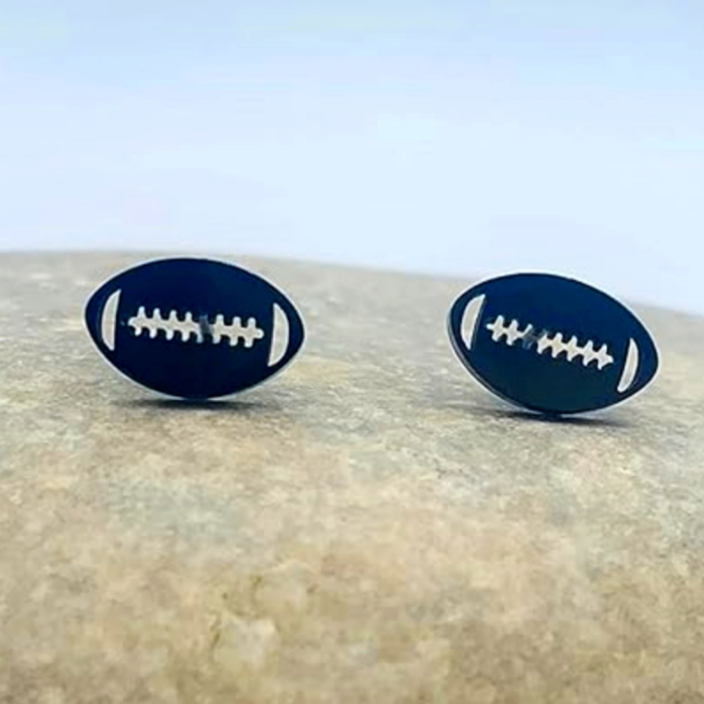 STAINLESS STEEL Black FOOTBALL STUD EARRINGS